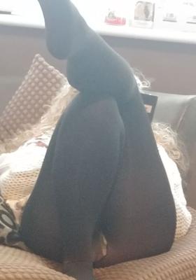 Femme MILF sexy, cuisses en nylon épaisses