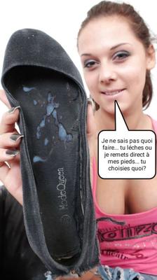 French caption (Français) du sperme dans les chaussures