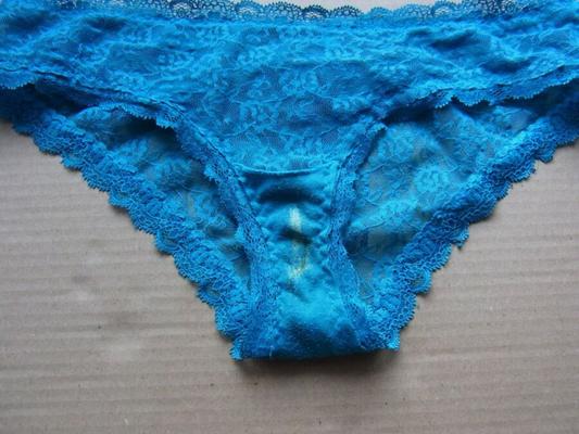Sharing her worn, creamy, panties