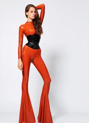 Adina Ferro Orange Latex-Catsuit