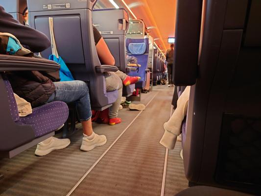 電車内の汚い熟女ママの靴下