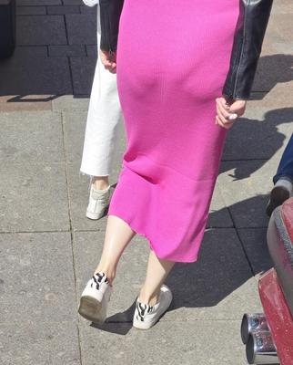 Girl with big ass in long pink dress