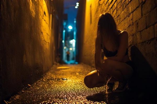 女性のルーが故障していないDAクラブでの荒い夜