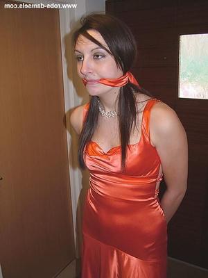 Manda Marie Bound in Orange Satin Dress